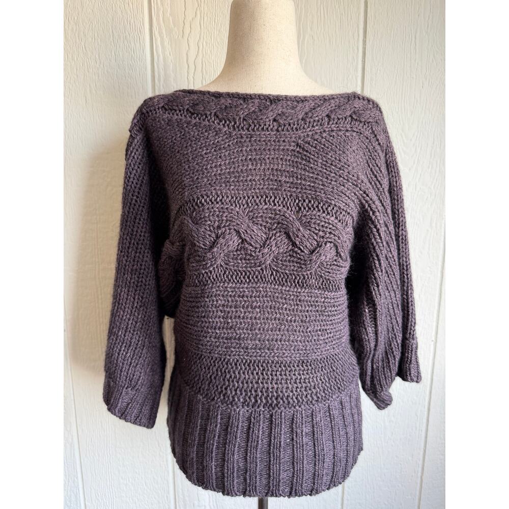 Italy Alpaca Wool Blend Cable Knit Sweater Size Large Chunky Boho Cozy
